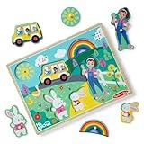 Melissa & Doug® Ms. Rachel™ Wooden Song Peg Puzzle, 6-Piece Light-Activated Sound Puzzle with Full Songs, Toddler Toys for Boys and Girls Ages 2-5+ Years - FSC Certified