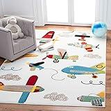 SAFAVIEH Area Rug 8x10 - Carousel Kids Collection - Large - Ivory & Blue, Non-Shedding & Easy Cleaning, Ideal for Boys & Girls in Playroom, Nursery, Bedroom (CRK167A)