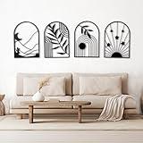 GALLERY GRACE Handmade Boho Floral Metal Wall Art Set of 4 – Black Modern Minimalist Wall Decor for Living Room, Bedroom & Office – Elegant Home Decoration, 16"×11" Each