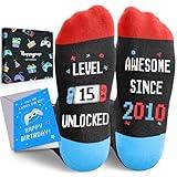 Birthday Gifts for 15th Boys - 15 Year Old Gift Ideas Awesome Since 2010 Gamer Gaming Socks with Greeting Card for Teens Son