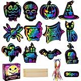 MGparty Scratch Paper Art for Kids - 96 Pcs Halloween Magic Rainbow Scratch Paper Off Cards Set for Kids Crafts Arts Supplies Halloween Party Games Ornaments Birthday Gift