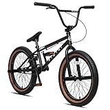 cubsala Syzygy 20 Inch Freestyle BMX Bike Bicycles for Ages Over 6 Years Old Teen Beginner and Adult Riders, Matt Black with Brown Tires