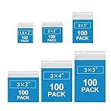 600 Pack Mini Zipper Lock Plastic Bags, Assorted Sizes (1.5x2, 2x2, 2x3, 3x3, 3x4, 3x5 Inch) – Clear, Resealable Storage Bags for Jewelry, Beads, Pills, Toys, Snacks – 2 Mil Thick