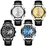 Weicam 4Pcs Wholesale Watches Men Luxury Stainless Steel Strap Calendar Waterproof Analog Quartz Wristwatch with Box (Leather)