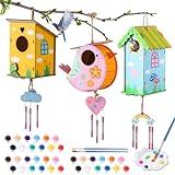 JMMICO 3 Pack Bird Houses Kits for Kids, Wooden Painting Arts and Crafts for Kids Ages 8-12, Build & Paint Your Own Bird Houses and Wind Chime Kits, Toddlers for Girls Boys