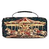 BICUUZHI Carousel Horse Christmas Theme Carry Case Compatible with Nintendo Switch 2, Portable Travel Carrying Case Pouch holds 20 Cartridges with Pockets for Accessories & Games