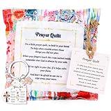 Christian Prayer Quilt with Cross Inside - Bible Prayer Quilt Pocket Squares Christian Religious Cross Keychains Gifts for Women Friends Birthday Comfort Sympathy Faith-Based Gift