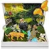 Rainforest Diorama Animals Figurines Set Assorted Creatures Rainforest Diorama Supplies Animals Model Trees DIY Rainforest Decor for Birthday Gift