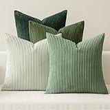 MIULEE Boho Farmhouse Sage Green Throw Pillow Covers 18x18 Inch Set of 4 Mordern Nordic Cushion Covers Soft Corduroy Christmas Home Decor for Couch Bed Sofa Living Room Forest Green