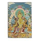 ZenBless Silk Embroidery Tibetan Thangka with Buddhism Green Tara Wall Hanging for Home Décor Tapestry Meditation