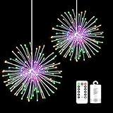 2 Pack 198 LED Fireworks Lights, Hanging Starburst Lights, Battery Operated Fairy String Lights with Remote Control for Christmas, Wedding, Party, Indoor, Outdoor (198 LED, Red, Yellow, Blue, Green)