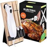 NutriChef Electric Carving Turkey Slicer Kitchen Knife | For Thanksgiving | Portable Electrical Food Cutter Knife Set with Carving Blades & Wood Carving Stand | Cuts Meat, Bread, Cheese & Fruit