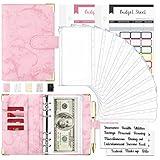 Onlyesh Budget Binder, Cash Envelopes for Budgeting, Money Organizer for Cash, 28Pcs Budget Binder with Cash Envelopes, Marble 6-Ring Money Saving Binder(Pink)