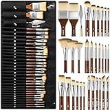 Nicpro 30pcs Paint Brush Set, Professional Paintbrushes with Paint Spatula and Cloth Roll, Craft Paint Brushes for Acrylic Painting, Oil, Watercolor, Gouache, Art Supplies for Artists and Beginners