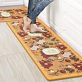 Kitchen Floor Mat Set of 2, Cushioned Anti Fatigue Kitchen Mat 17"x47"+17"x29", Non-Slip Waterproof Vintage Kitchen Rug, Premium PVC Comfort Kitchen Mats and Rugs for Kitchen, Office, Home, Laundry