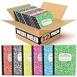 PARTH iMPEX 12 Pack Bulk Composition Notebooks Wide Ruled, 200 Pages (100 Sheets), 9-3/4 x 7-1/2, Hard Cover Wide Ruled Notebooks in 6 Assorted Colors, Composition Notebook For School College Office