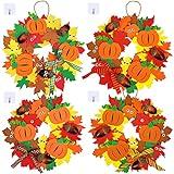 Supla 12 Kits 3D Pumpkin Fall Leaf Wreath Craft Kit DIY Thanksgiving Wreath with Maple Leaves Acorns Bows Wiggle Eyes for Kids Crafts Fall Thanksgiving Halloween Seasonal Decoration