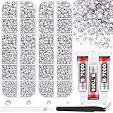 12100Pcs Silver Clear Rhinestones for Crafting with B7000 Jewelry Glue, 2 Boxes Resin Flatback Crystals Diamonds for Bedazzling Crafts DIY Clothing Shoes,Gems for Nail Art Makeup