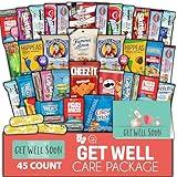 Gift A Snack - Get Well Soon Snack Box Variety Pack Care Package + Greeting Card (45 Count) Feel Better Sweet Treats Gift Basket, Candies Chips Crackers Bars - Cravy Food Assortments & Variety Gifts