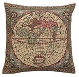 Charlotte Home Furnishings Decorative Couch Pillow Cover 16x16 in, East Map Sofa Throw Pillow Cover for Cozy Living Room Decor, French Square Tapestry Bed Cushion Cases, Soft Cotton Jacquard Woven