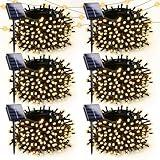 6 Pack Solar Christmas Lights Outdoor Waterproof, 600 LED 198 FT Solar Powered String Lights Outdoor with Green Wire 8 Lighting Modes, Mini LED Xmas Tree Light for Fence Party Decorations, Warm White