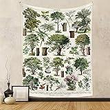 Vintage Trees of Life Tapestry Plants Leaves and Flower Tapestry Wall Hanging Vertical Nature Identification Reference Tapestries for Home Bedroom Retro Style Aesthetic Wall Art Decor (P, 27" x 39")
