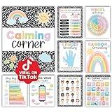 Hadley Designs 9 Calming Corner Posters For Classroom Must Haves For Teachers - 11x14 Calm Down Corner Supplies, Feelings Chart For Kids Ages 4-8, Feelings Wheel Poster, Pastel Classroom Decor