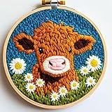 DIY Punch Needle Kits for Beginners Cute Cartoon Highland Cow with Daisy Flower with Hoop Embroidery Punch Needle Starter Craft Set Easy for Adults and Children Festival Gift and Decoration 20x20cm-1