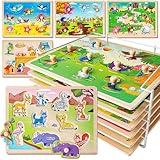 SYNARRY Wooden Puzzles for Toddlers 1-3, 6XSET Animals Puzzles for Toddlers 2-4 with Rack, Toddler Puzzles Ages 2-4, Kids Learning Educational Montessori Toys for 2 3 Year Old, Gifts for Boys Girls