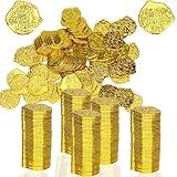 LVYOUIF 100 PCS Pirate Gold Coins Plastic Play Treasure Coins Pirate Treasure Fake Kids Toy Coins Bulk St.Patrick's Coin for Pirate Party Pirate Tokens Coins Toy Irregular Gold