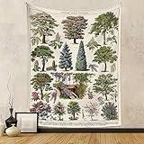 Vintage Trees of Life Tapestry Plants Leaves and Flower Tapestry Wall Hanging Vertical Nature Identification Reference Tapestries for Home Bedroom Retro Style Aesthetic Wall Art Decor (G, 36" x 48")