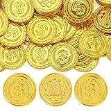 JOYIN 100 PCS Fake Gold Coins, Plastic Pirate Play Coins, Play Treasure Bulk for Treasure Hunt Game and Party Decorations Favors Supplies, Children Party Favors