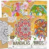 Bulk Metallic Ink Coloring Book Set for Adults, Teens, Women - 4 Advanced Coloring Books Mandalas, Birds, Unicorns, Animals | Art Therapy and Relaxation Anxiety Relief for Women