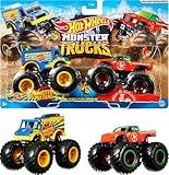 Hot Wheels Monster Trucks 2-Pack, Demolition Doubles Set of 2 Toy Vehicles in 1:64 Scale, for Kids & Collectors (Styles May Vary)