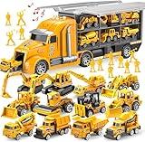 JOYIN 25 in 1 Kids Construction Truck Toy Set, 24Pcs Push and Go Cars and Worker Figures, Toddler Play Vehicles with Sounds and Light, Christmas Birthday Gifts Toys for 3 4 5 6 7 Years Old Grandkids