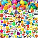 JOYIN 144 Pcs Prefilled Easter Eggs with Toys Plus Stickers Inside, Stuffed Toys for Easter Eggs Hunt, Basket Stuffers/Fillers, Party Favor, Classroom Prize Supplies