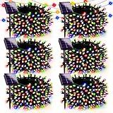 6 Pack Solar Christmas Lights Outdoor, 600 LED 198 FT Solar Powered String Lights Waterproof with Green Wire 8 Lighting Modes, Twikle Light for Xmas Tree Fence Party Yard Garden Decor, Multicolored