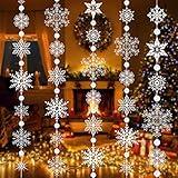 Zayvor 32.8FT Winter Snowflake Hanging Garland Christmas Decoration, 40pcs 3D Snowflakes String Banner Xmas Ornaments Strings,Christmas Winter Wonderland Holiday New Year Party Decorations Supplies