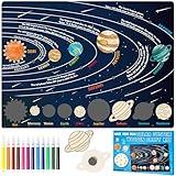 WATINC Solar System Wooden Craft Kit - Color Your Own Planets DIY Magnet Puzzle Playboard, Outer Space Planets Galaxy Preschool Early Learning Class Activities Interactive Play Set Gift for Kids