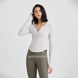 Women's Hoodie Yoga long sleeves Jacket Outfit Solid Color Nude Sports Shaping Waist Tight Fitness Loose Jogging Sports wear For Lady Jacket hoodie